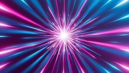 Abstract blue purple neon light streaks explosion, Starburst dynamic rays background