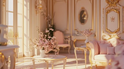 Obraz premium Elegant interior design with golden accents and floral decor