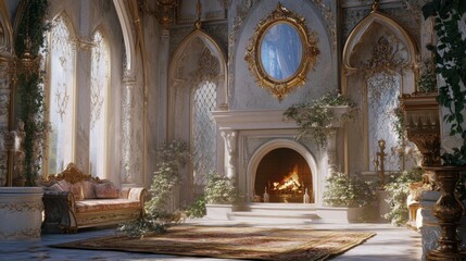 Obraz premium Elegant Luxurious Interior of an Opulent Living Room with Fireplace