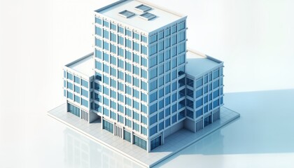 Fototapeta premium Modern business building on transparent background. Tall structure with many windows. Exterior design contemporary, pro. Ideal for business commercial use. Cityscape concept. Photorealistic rendering