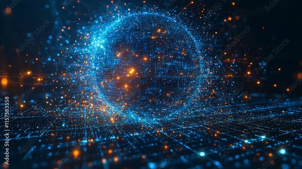 Poster the futuristic blockchain technology hud background showcases a globe and a blockchain polygon peer-
