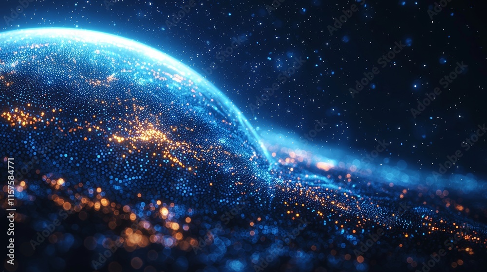 Poster idea of a global network. world map with highlighted points. 3d rendering of a planetary network.