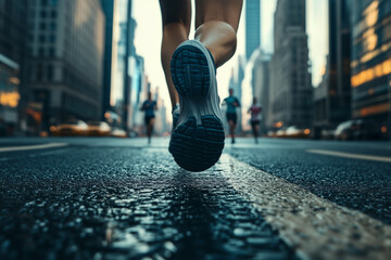 woman running in the rain with her feet in the water. Concept of determination and perseverance, as the woman continues to run despite the challenging conditions