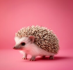 Fototapeta premium A hedgehog with cactus-like skin, cute, full-body, side view, solid-color background