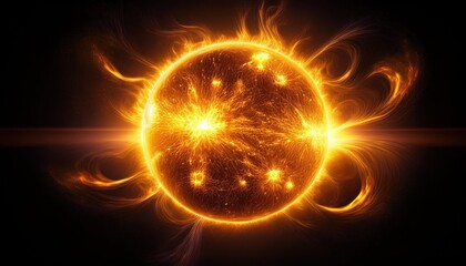 Obraz premium A glowing sun emitting intense flares in outer space captured in a fiery orange palette