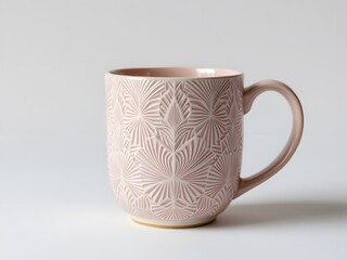 Pink Ceramic Mug with Intricate Floral Pattern and Handle

