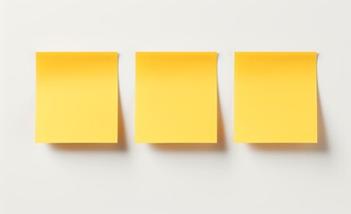 Fototapeta premium Blank Yellow Sticky Notes Mockup: Three blank yellow sticky notes, arranged horizontally, offer a clean and versatile canvas for your ideas, reminders, or messages. 