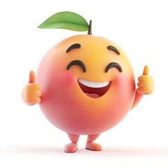 Fototapeta premium Peachy Keen: A cheerful, 3D rendered peach character gives a thumbs-up, radiating positivity and good vibes. A delightful and playful illustration perfect for branding, social media, and marketing. 