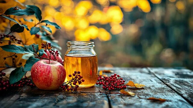 apples honey autumn concept. Selective focus