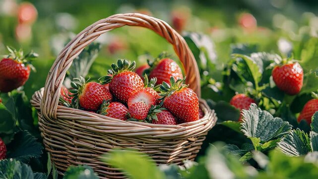 strawberries in a basket. Selective focus