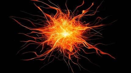 Bright Orange Flame Explosion on Black Background with Radiating Lines