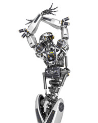 apocalypse cyborg is dancing like a spanish on close up view in rear view