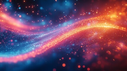 Obraz premium Abstract glowing wave of particles, blue and orange.