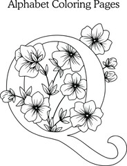 Alphabet coloring pages worksheet in black and white illustrative style...