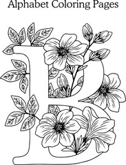 Alphabet coloring pages worksheet in black and white illustrative style...