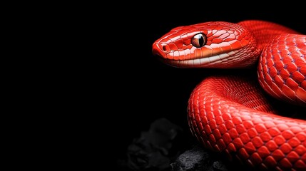 Fototapeta premium Vibrant Red Snake Curled Elegantly Against a Dark Background