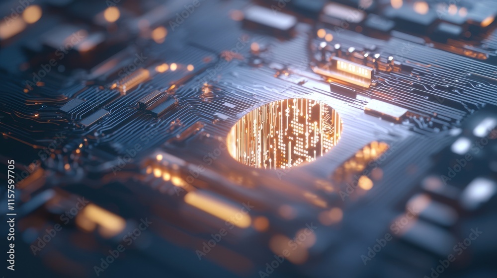Poster digital circuit keyhole representing data flow technology environment abstract content futuristic vi