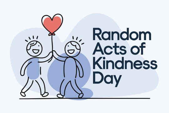 An illustration symbolizing Random Acts of Kindness Day, showing two joyful figures sharing a heart. Represents kindness, friendship, and positivity