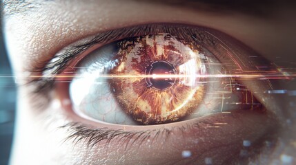 Naklejka premium Digital eye icon symbolizing minimalist design innovations in technology urban environment close-up perspective