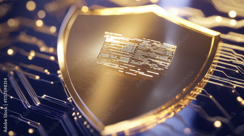 Poster data security shield with digital stream futuristic environment graphic representation for enhanced 