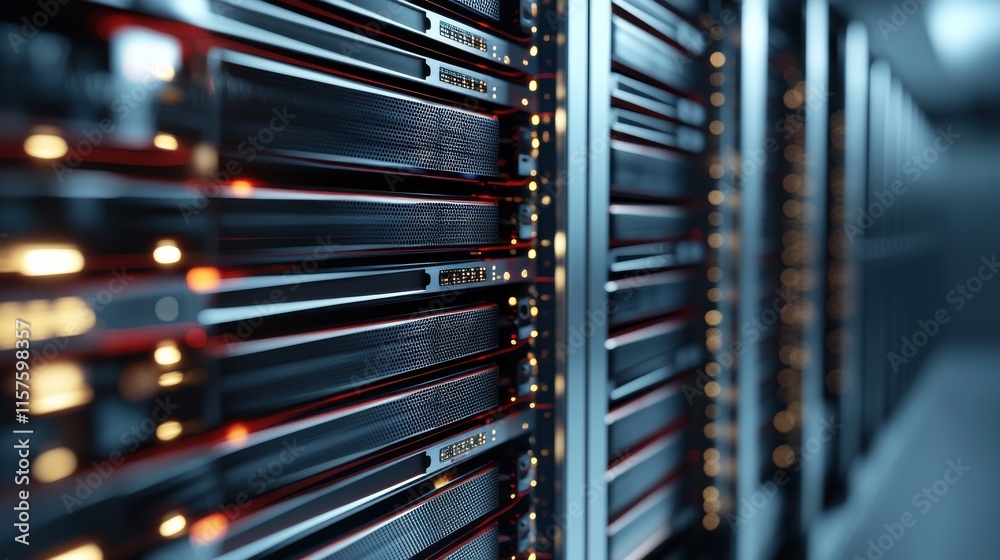 Poster secure server system data center technology image minimalist design close-up view digital security c