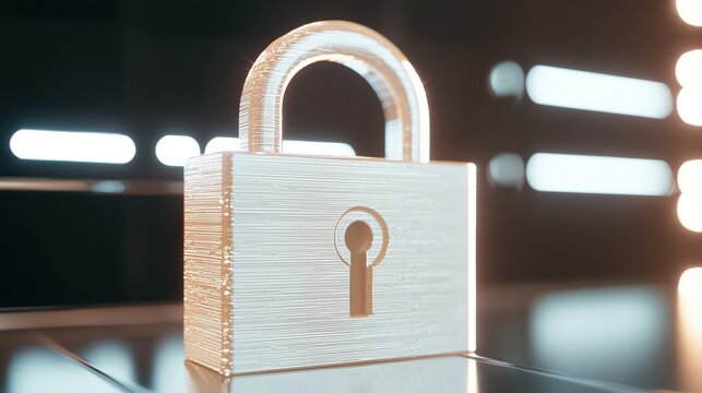 Secure server lock icon digital technology graphic design minimalist style studio lighting visual security concept