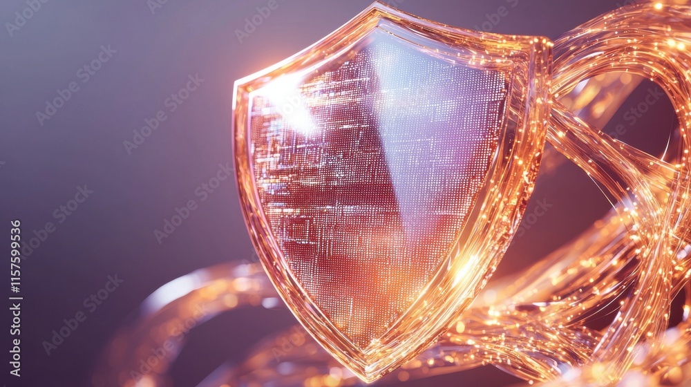 Poster dynamic minimalist shield with data stream digital realm 3d visualization futuristic environment abs