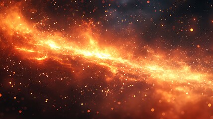 Naklejka premium Fiery cosmic nebula with glowing embers and sparks.