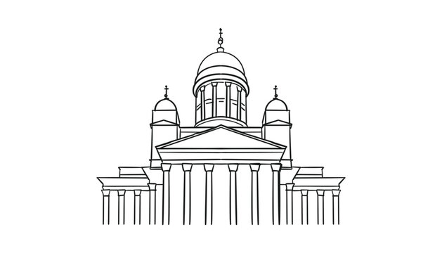 recommend clip art: St. Nicholas Cathedral in Helsinki Finland line art monument landmark vector illustration