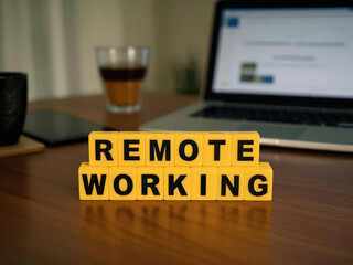 Remote Work Setup at Cafe With Laptop and Coffee on Table. Remote Working