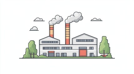 Obraz premium A simple outline of a factory with smoke rising from its chimneys. 