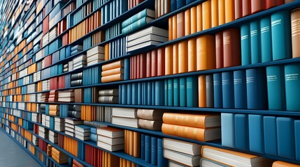 Fototapeta premium Diverse Language Library, a vibrant bookshelf filled with colorful multilingual books showcasing a rich tapestry of cultures and knowledge