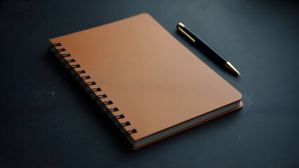 Professional writing essentials spiral notebook paired with sleek black pen with gold accents modern minimalist layout