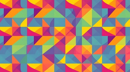 Obraz premium Vibrant Geometric Rainbow Pattern: A captivating seamless texture of colorful triangles and squares, creating a dynamic and energetic visual experience. Ideal for backgrounds, textiles.