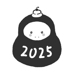 鏡餅を頭に乗せた福だるまの着ぐるみを着たかわいいヘビ - 巳年 /2025年の干支の年賀状素材