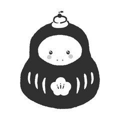 鏡餅を頭に乗せた福だるまの着ぐるみを着たかわいいヘビ - 巳年 /2025年の干支の年賀状素材