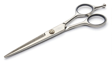 Obraz premium Haircut scissors isolated on white background, ideal for barbering and hairstyling