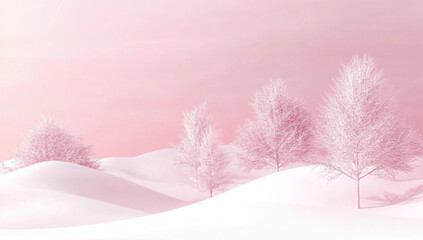 Fototapeta premium Photo of, Pink background with minimalist surreal landscapes and dreamlike scenery for design, banner template 