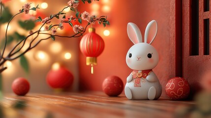 Whimsical digital art celebrating chinese new year in the year of the rabbit