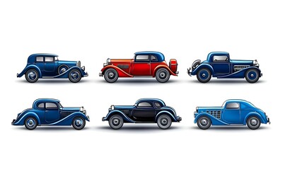 Naklejka premium Retro luxury car icons collection, showcasing elegant designs and vintage aesthetics, perfect for enthusiasts and graphic projects.