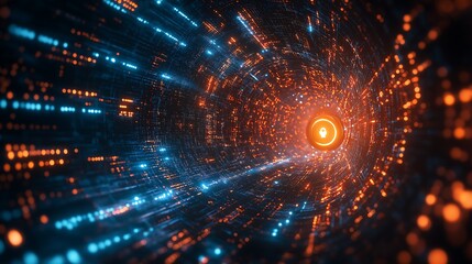 Cyber Defense Wall with Data Streams and Secure Padlock