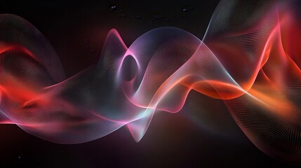 Obraz premium Abstract flowing light waves, red and orange colors on a black background.