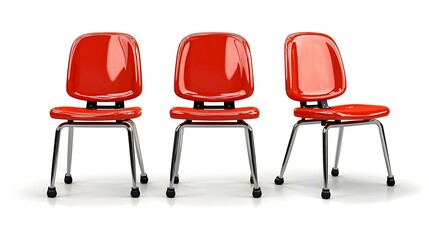 Fototapeta premium Three perspectives of a standard school chair, showcasing its design, structure, and functionality in an isolated setting.