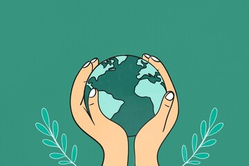 Illustration of Hands Holding Earth to Save the Planet