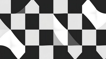 Abstract Geometric Pattern: Black and white checkered background with dynamic, overlapping shapes creating a visually engaging, modern design.  