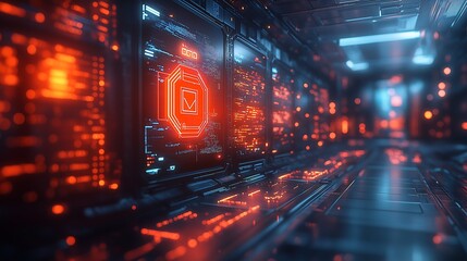 Holographic shields and locks representing cybersecurity and data integrity