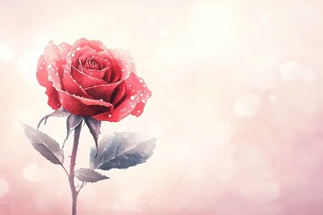 Delicate rose with soft petals stands out against dreamy backgro