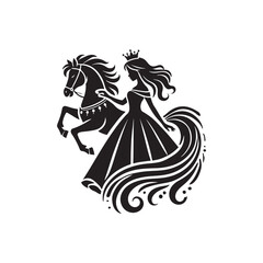 Black Color Princess with horse silhouette design Vector Illustration, Solid White Background 9.eps