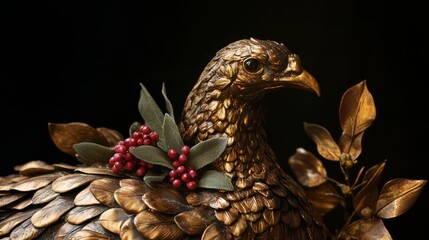 Obraz premium Exquisite Bronze Bird Sculpture with Detailed Feathers and Decorative Accents