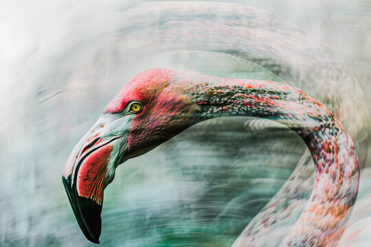 Surreal image of a flamingo with vivid textured overlay